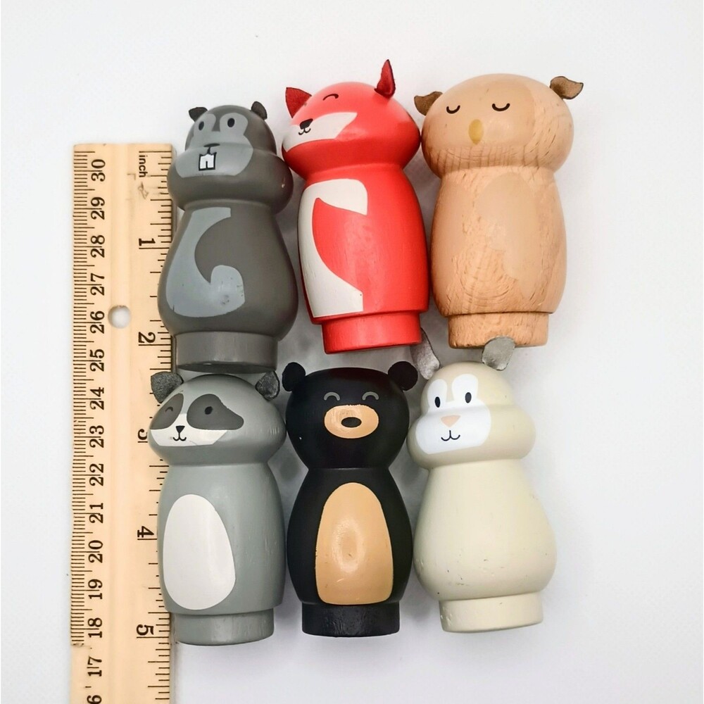 Hearth & Hand Magnolia Woodland Animals Wooden 6 Figures Set Raccoon Rabbit Fox